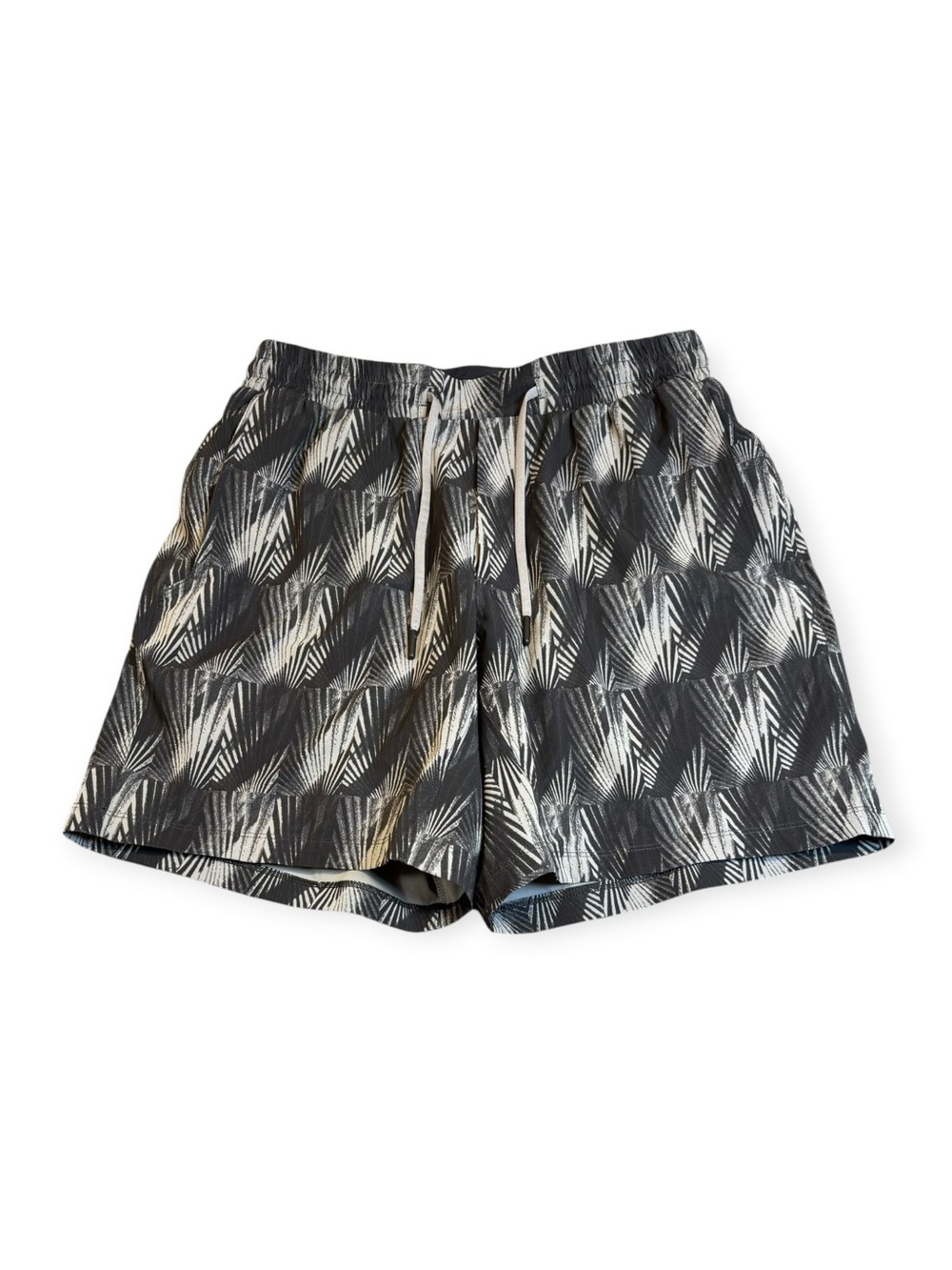 Lululemon Thigh Tide Swim Shorts 7" Big Fan Palm Black Gray Medium EUC